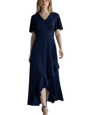 Grace Karin Navy Ruffled Short Sleeve Maxi Dress NWOT Size M